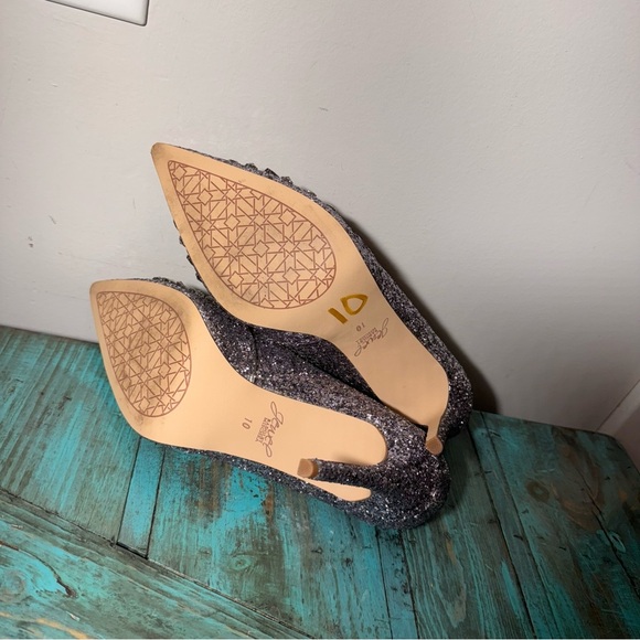 Badgley Mischka Jewel Heels Ulyana Crystal Glitter Bridal Shoes Silver Size 10 - Picture 7 of 7